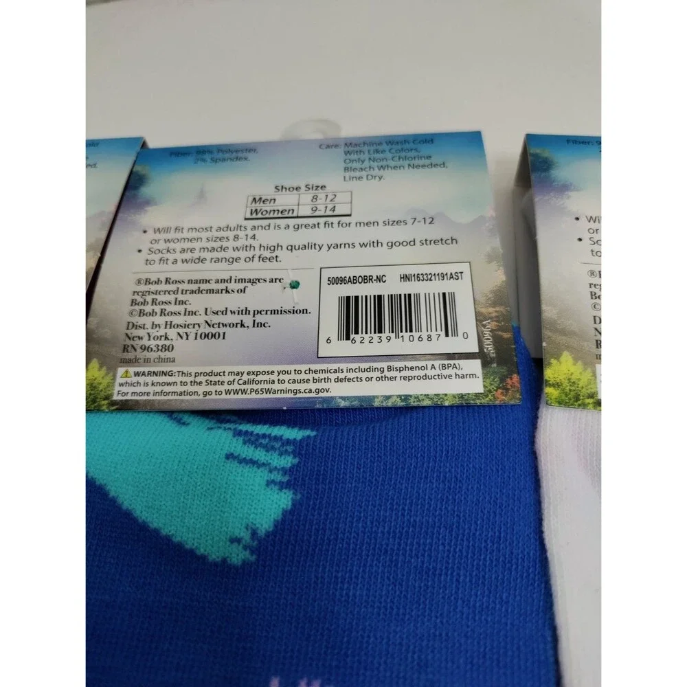 Bob Ross Set Of 3 Pairs Crazy Novelty Socks Happy Little Clouds Adult One Size